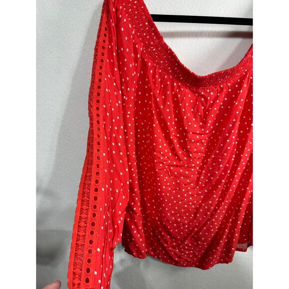 Maurices Red White Polka Dot Off Shoulder Peasant‎ Blouse 3/4 Sleeve Plus 1X New - Picture 3 of 7
